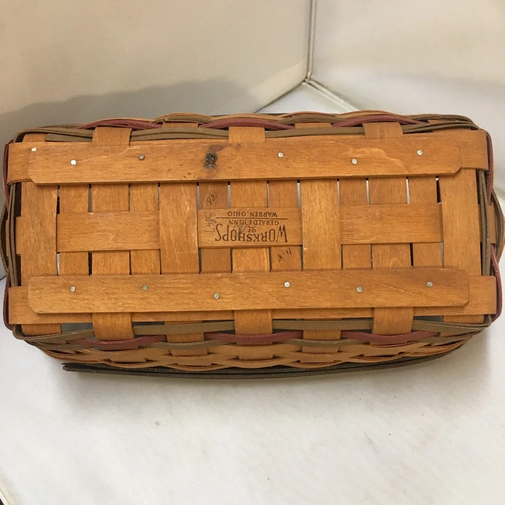Workshops Gerald E Henn Woven Basket Decor Brown Green Red Rectangle Cottagecore